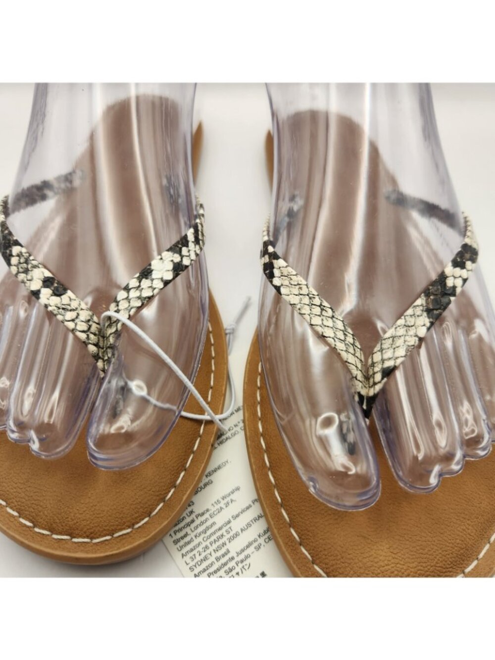 A Essentials Black Whit Simulated Snakeskin Thong Sandals Womens US 6.5 NEW - Picture 2 of 5